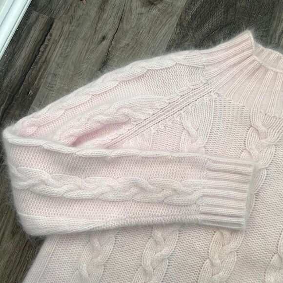 Y2K Preppy Coquette Snow Bunny Baby Pink Cable Knit Wool Angora Sweater - Picture 4 of 7